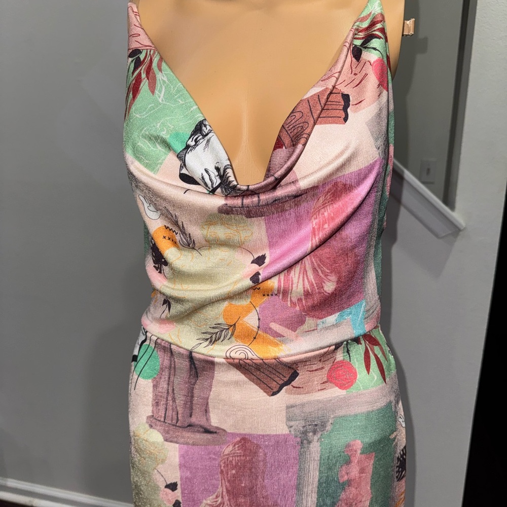 Fashion Nova Pastel Multi-Print Cowl Neck Maxi Dress size M - Picture 6 of 10